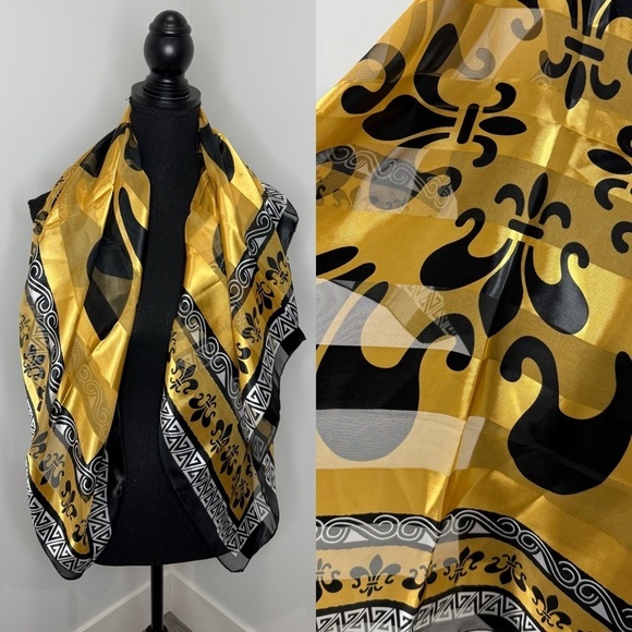 Sheer Square Yellow and Black Scarf 40x40 - Picture 1 of 4